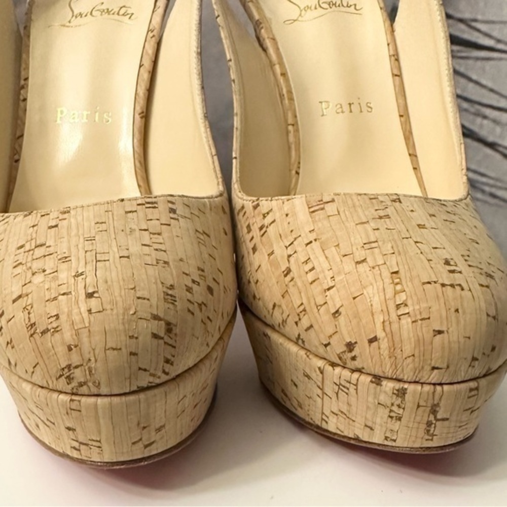 🌺 CHRISTIAN LOUBOUTIN 👠 Bianca Slingback 140mm Cork Platform Pump size 38.5 - Picture 11 of 16
